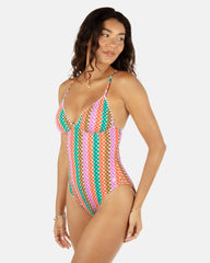 Hurley Onsale | Printed Stripe Crochet Scrunch Soft Cup Moderate One Piece - Orchid