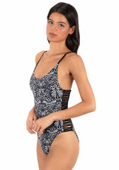 Hurley Discount | Ikat Palm Moderate One Piece - Black / Coconut
