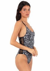 Hurley Discount | Ikat Palm Moderate One Piece - Black / Coconut