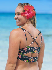 Hurley Discount | Max Hibiscus Dream Longline Bralette - Black Floral