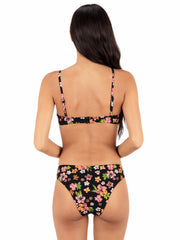 Hurley Discount | Max Hibiscus Dream Mid Rise Cheeky Bottom - Black Floral