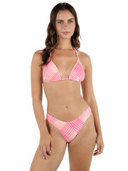 Hurley Discount | Ombre Plaid Scrunch Classic Triangle Bikini Top - Coral Blossom