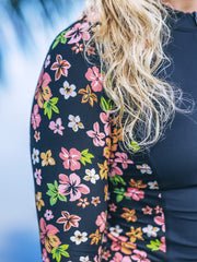 Hurley On Sale | Hibiscus Dream Long Sleeve Front Zip Rashguard - Black Floral