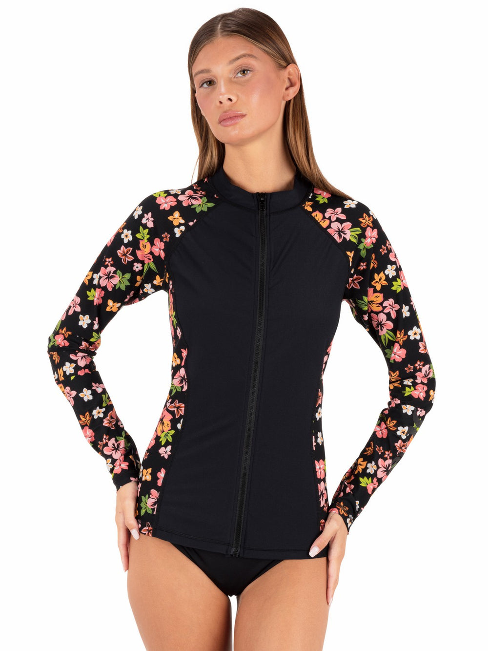 Hurley On Sale | Hibiscus Dream Long Sleeve Front Zip Rashguard - Black Floral