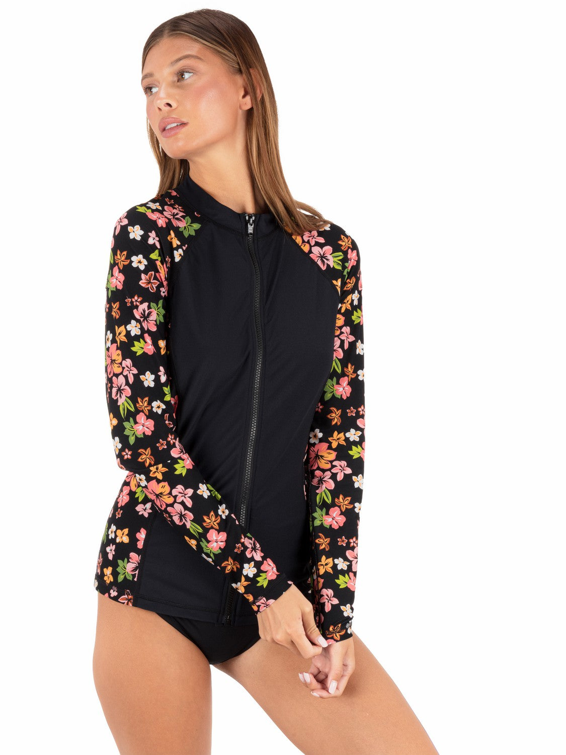 Hurley On Sale | Hibiscus Dream Long Sleeve Front Zip Rashguard - Black Floral