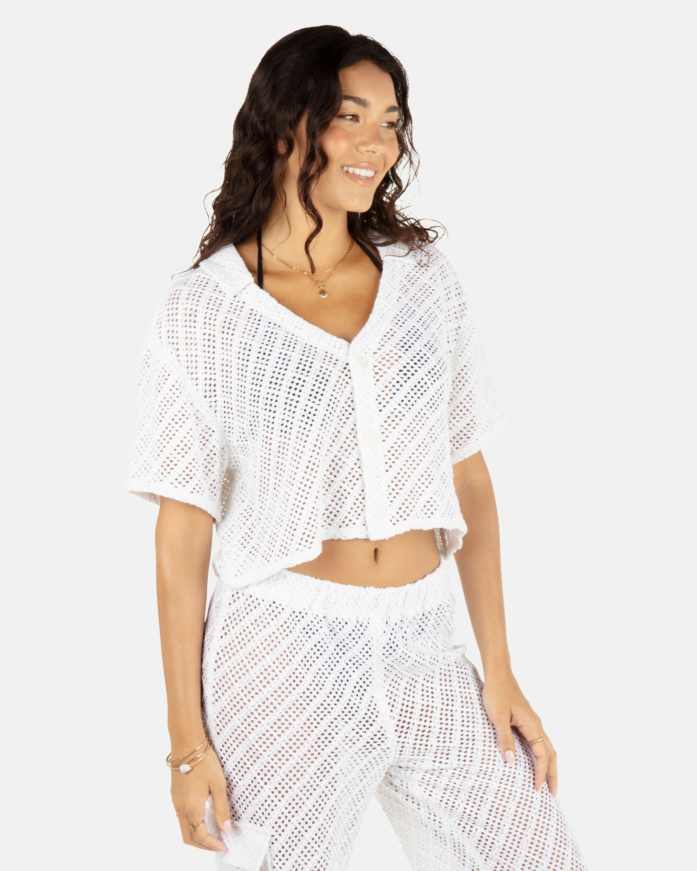 Hurley On Sale | Crochet Camp Shirt - White