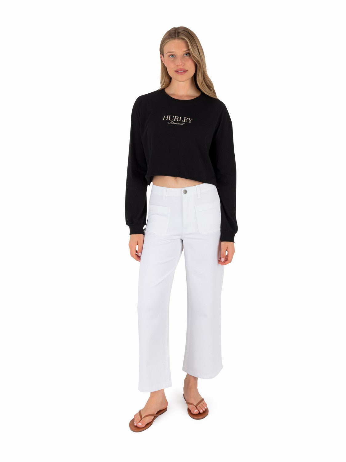 Hurley Discount | Floreal Long Sleeve Crop T-Shirt - BLACK