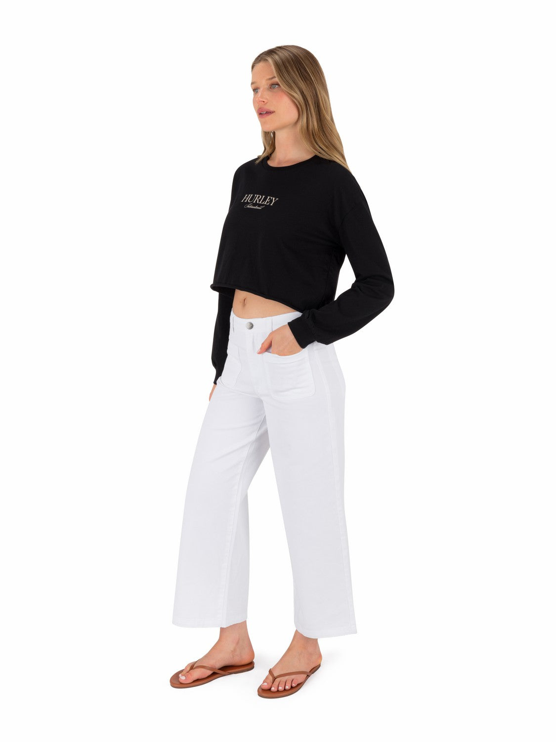 Hurley Discount | Floreal Long Sleeve Crop T-Shirt - BLACK