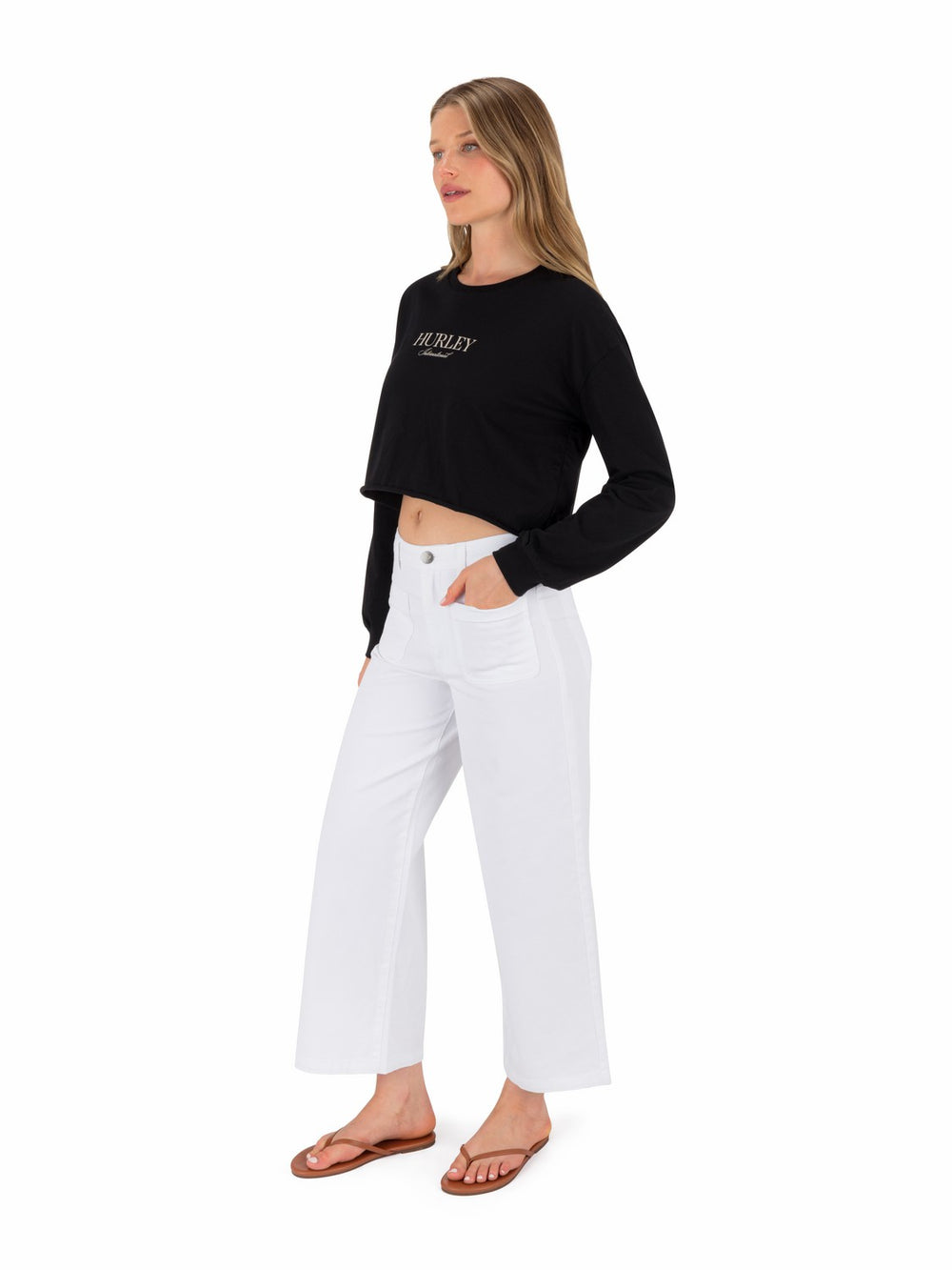 Hurley Discount | Floreal Long Sleeve Crop T-Shirt - BLACK