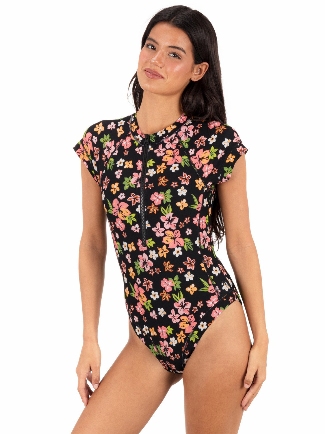 Hurley For Sale | Max Hibiscus Dream Cheeky Short Sleeve Surfsuit - Black Floral