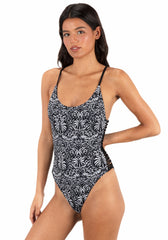 Hurley Discount | Ikat Palm Moderate One Piece - Black / Coconut