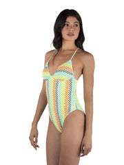 Hurley Onsale | Stripe Crochet Scrunch Moderate One Piece - Sour Apple