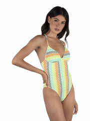 Hurley Onsale | Stripe Crochet Scrunch Moderate One Piece - Sour Apple