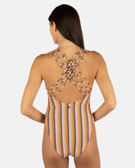 Hurley On Sale | Sunset Shine Stripe Moderate Crossback One Piece - Sunrise Pink