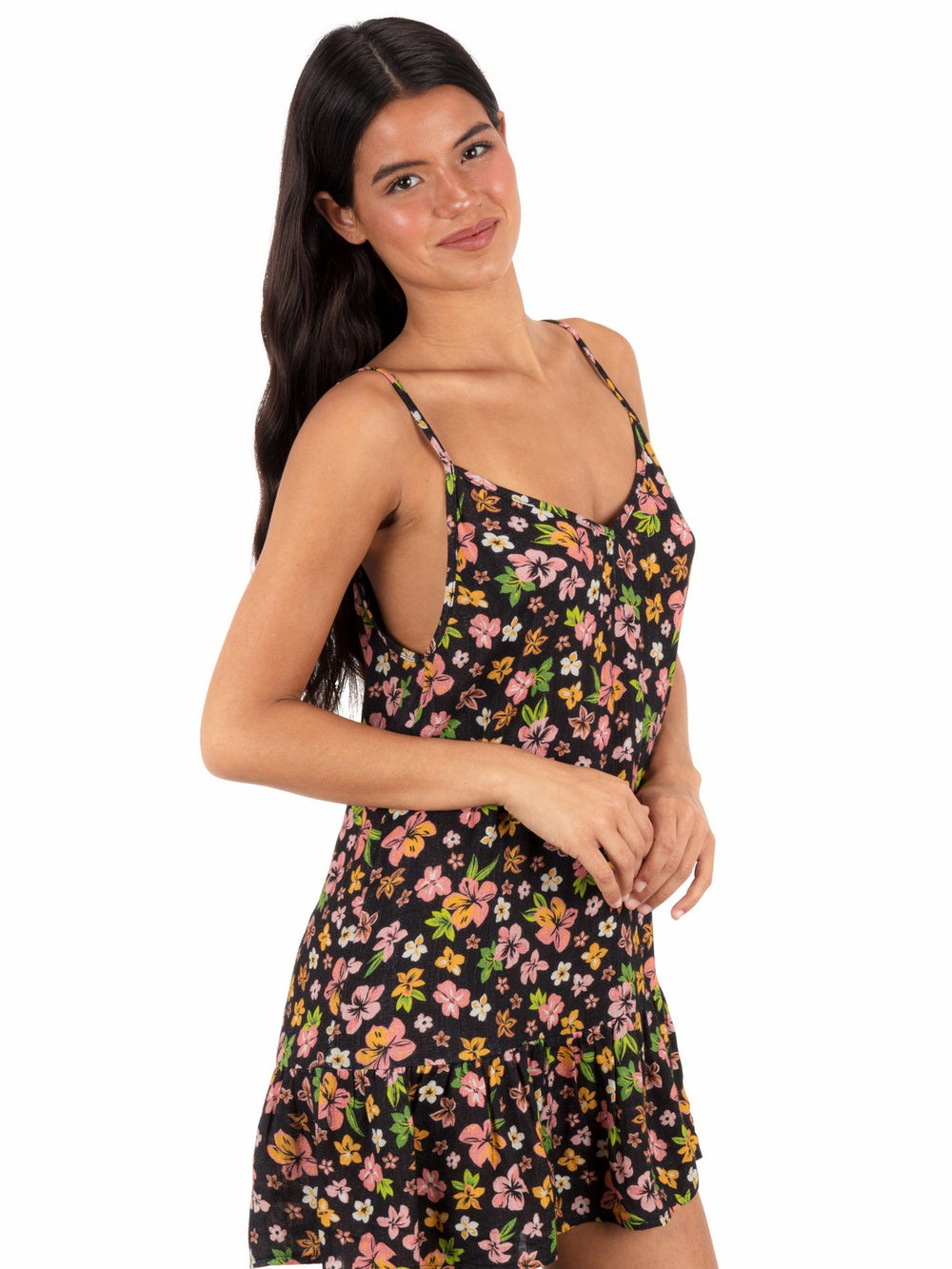 Hurley | Hibiscus Dream V Neck Mini Dress - Black Floral
