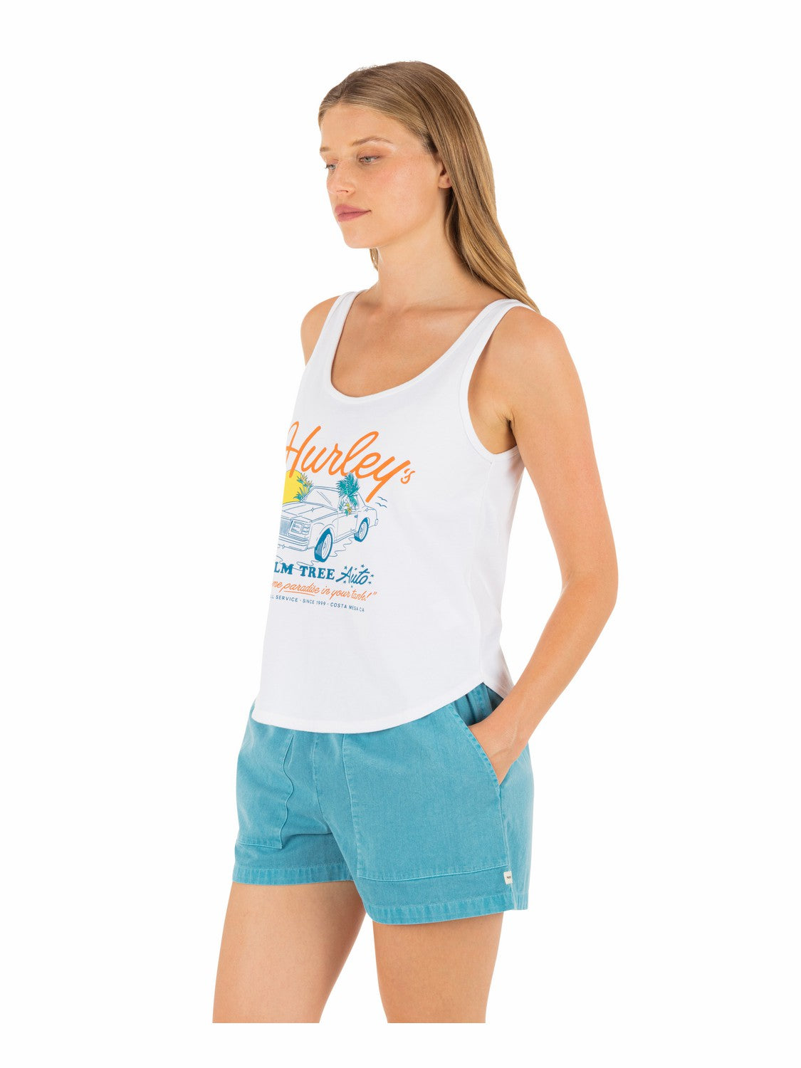 Hurley For Sale | Palm Tree Auto Scoop Hem Tank - White