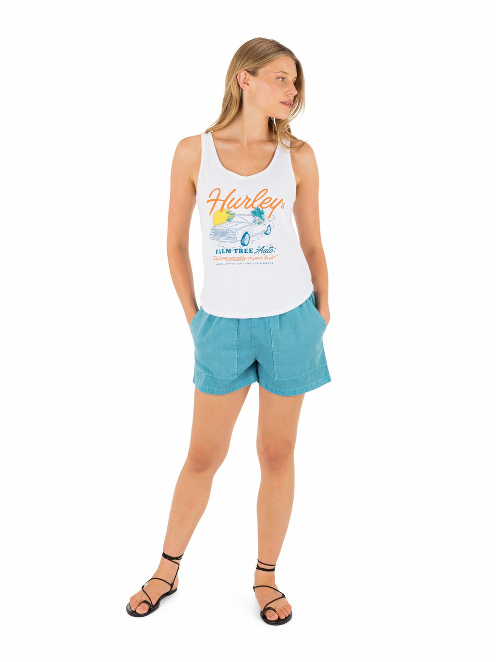 Hurley For Sale | Palm Tree Auto Scoop Hem Tank - White
