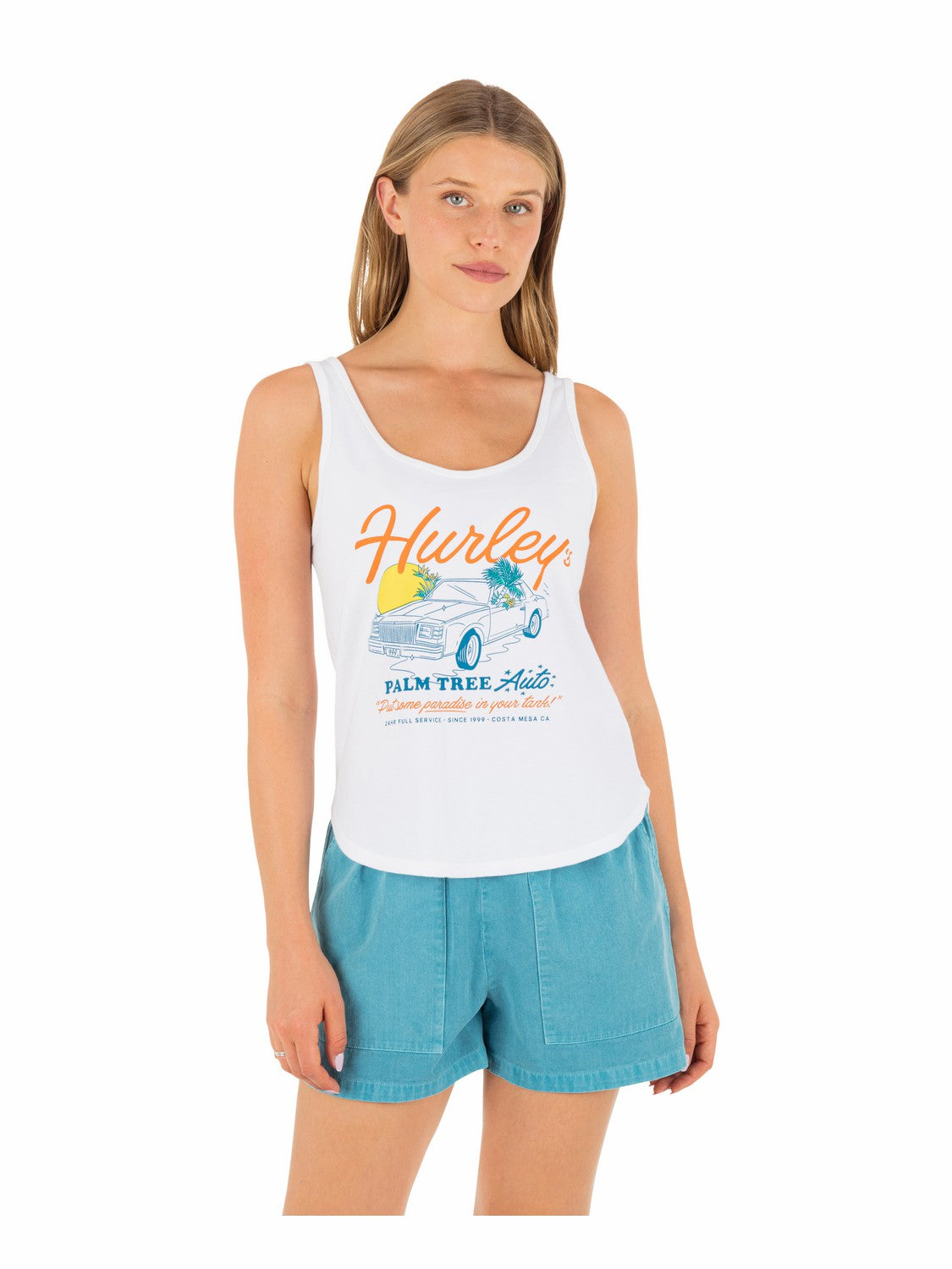 Hurley For Sale | Palm Tree Auto Scoop Hem Tank - White