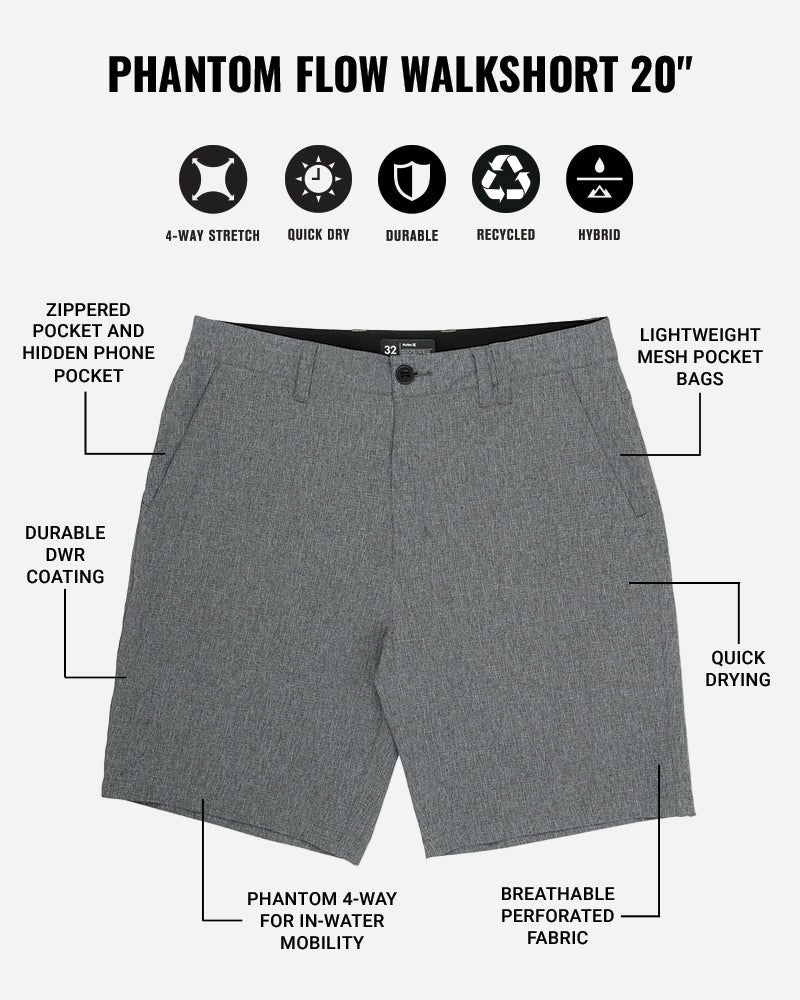 Hurley Discount | Phantom Flow Walkshort 20" - BLACK HEATHER