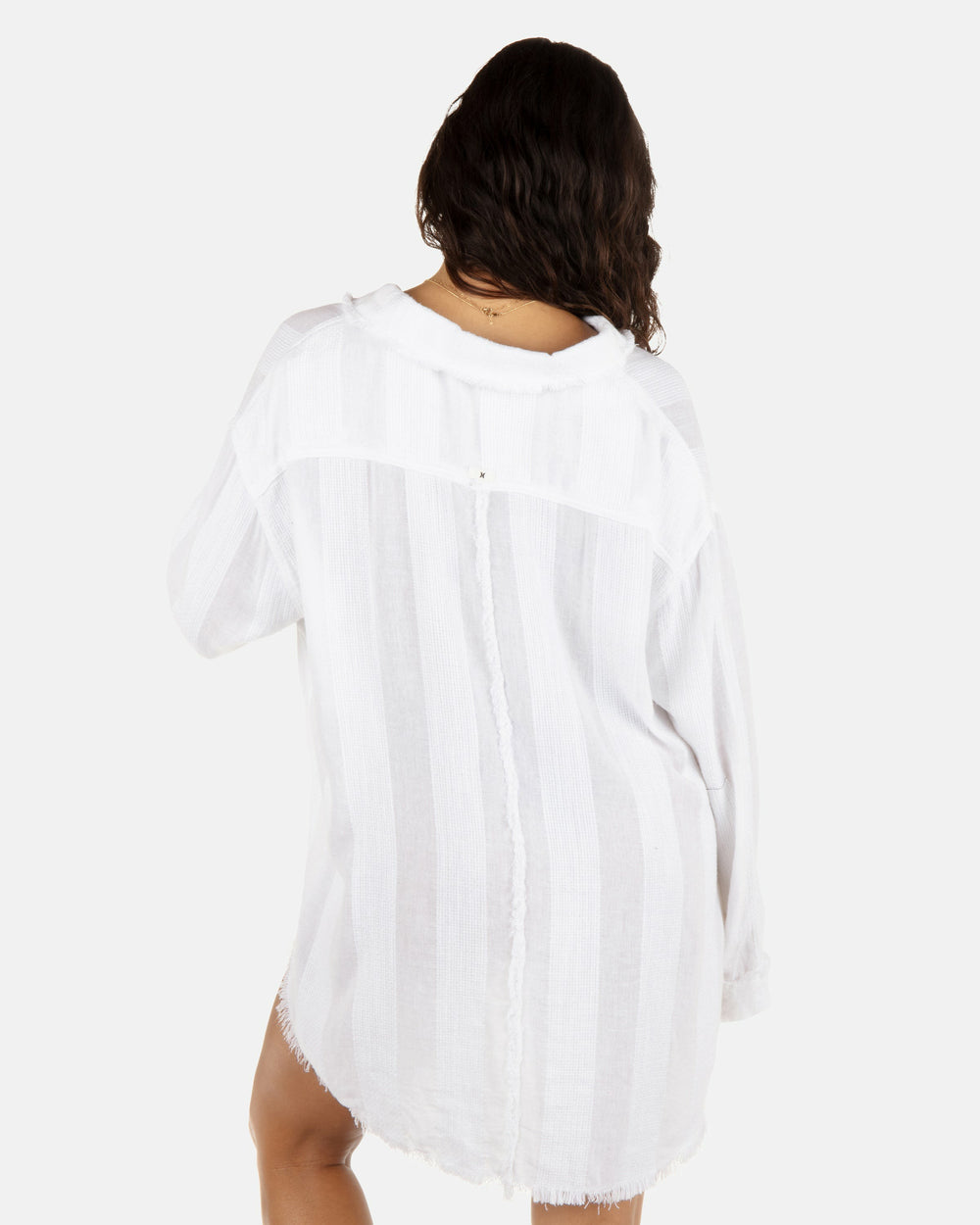 Hurley Discount | Solid Stripe Gauze Long Sleeve Button Front Shirt - White