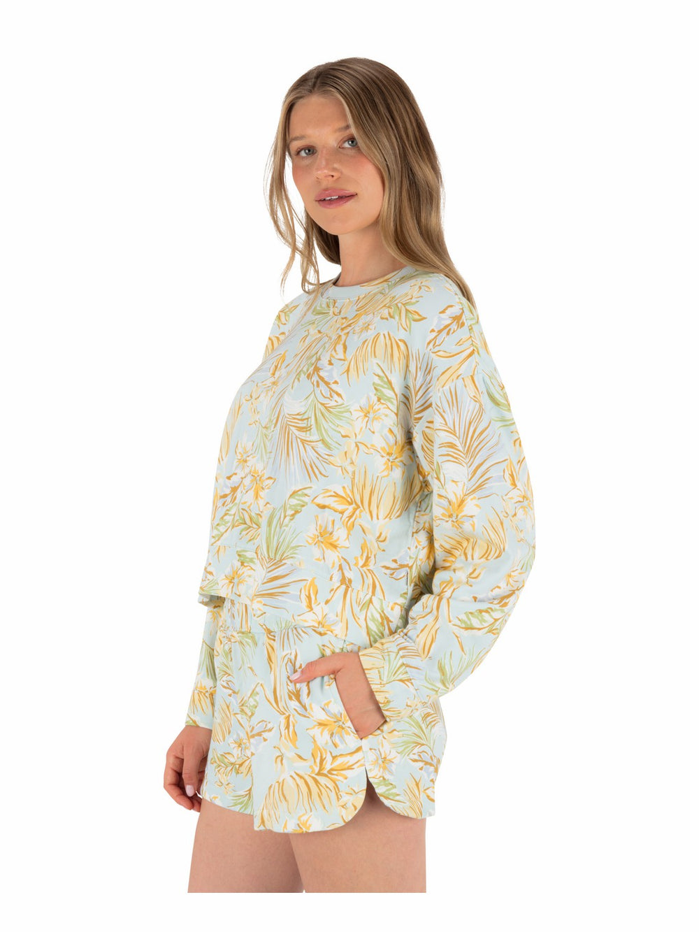 Hurley Discount | Fall Palms Boxy Crew - STARLIGHT BLUE