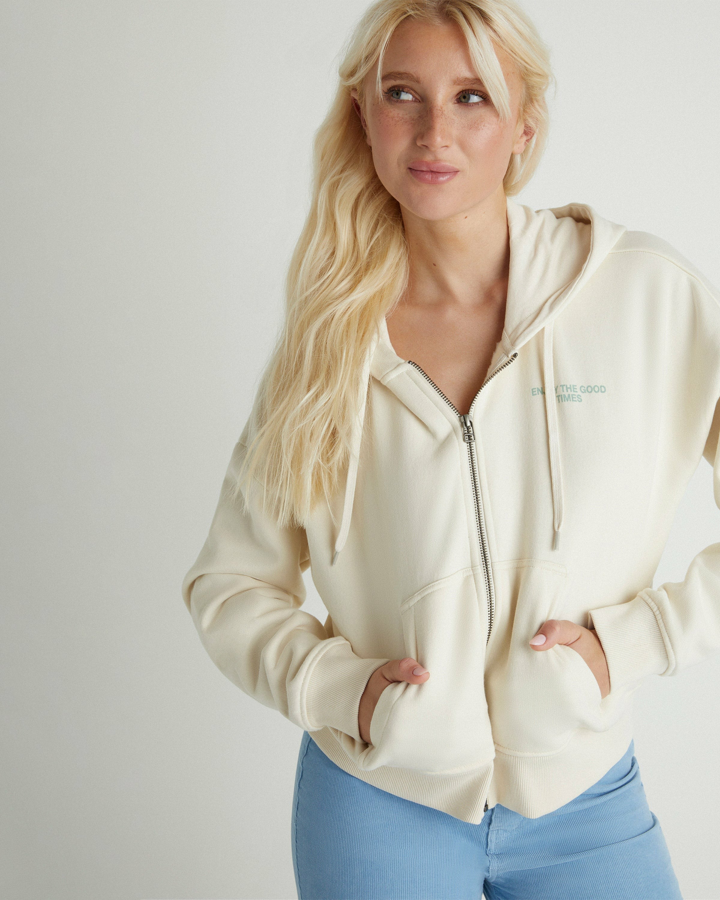 Hurley On Sale | Enjoy The Good Crop Zip Hoodie - Off White