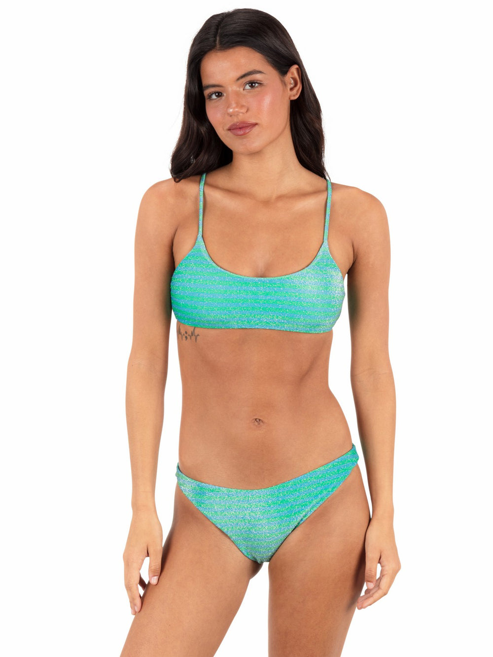 Hurley Discount | Shine Stripe Scoop Front Bralette - Surf Blue