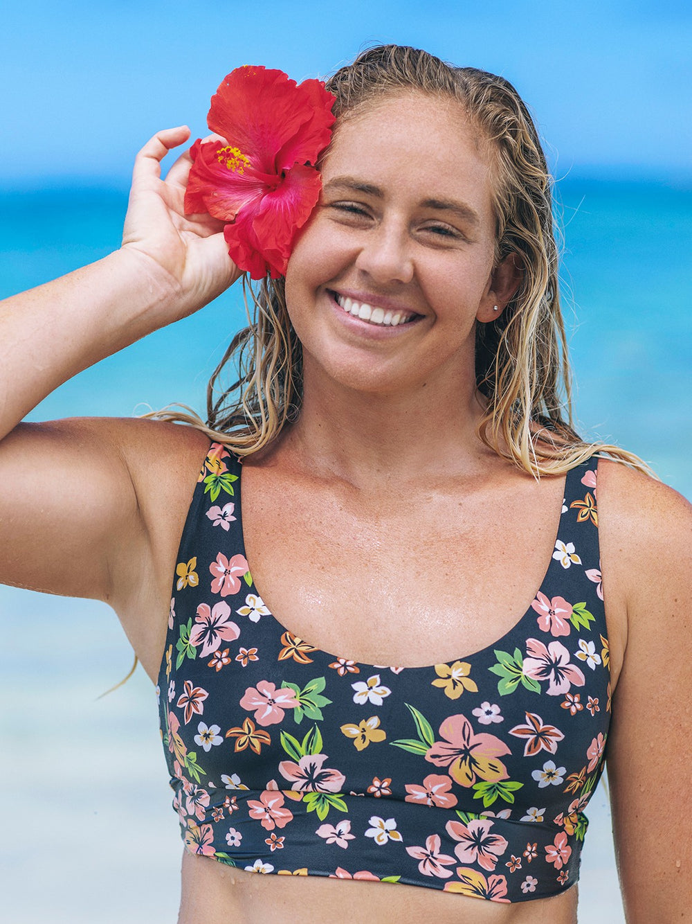 Hurley Discount | Max Hibiscus Dream Longline Bralette - Black Floral