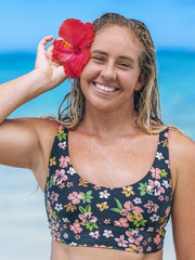 Hurley Discount | Max Hibiscus Dream Longline Bralette - Black Floral