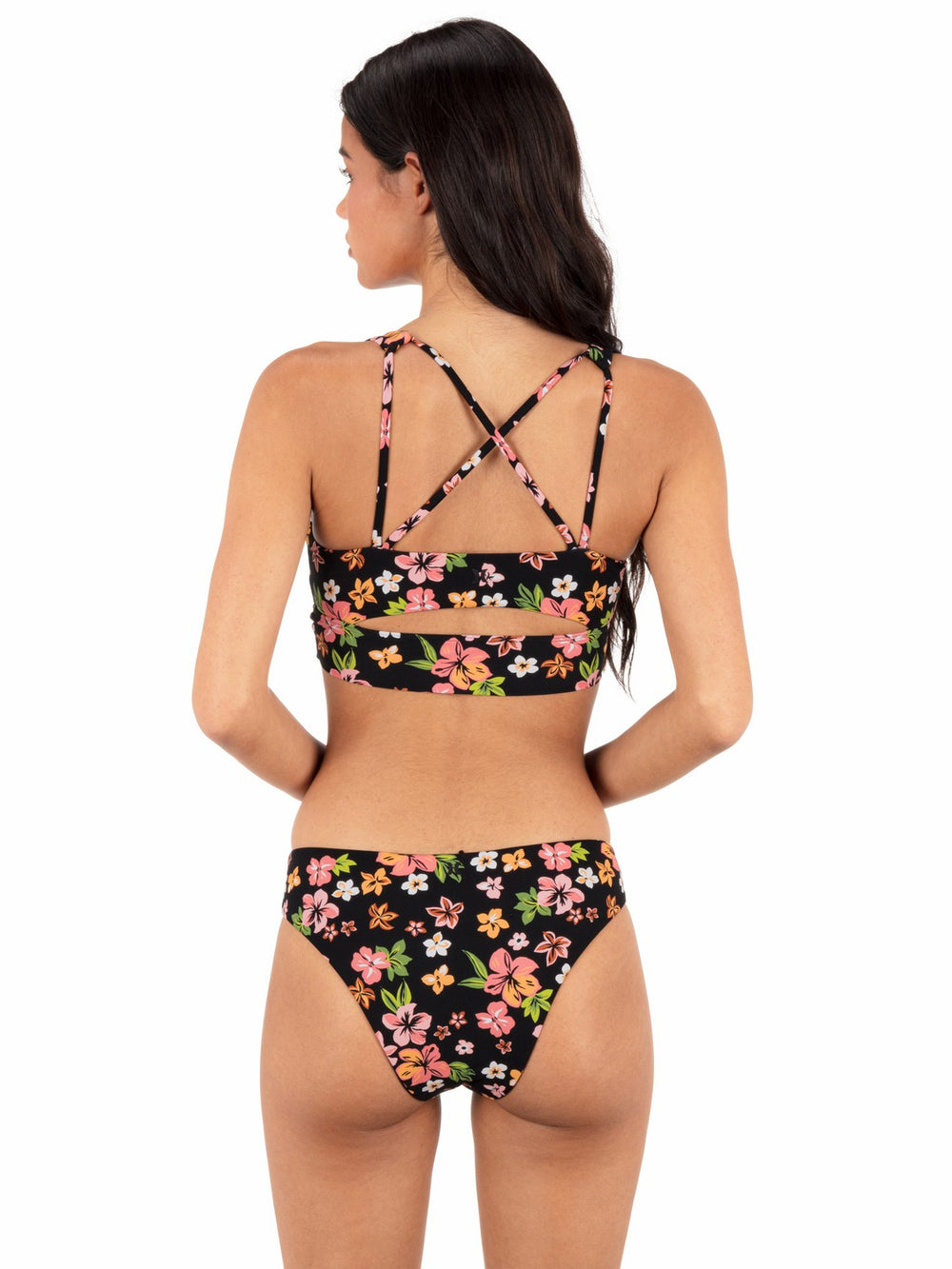 Hurley Discount | Max Hibiscus Dream Longline Bralette - Black Floral