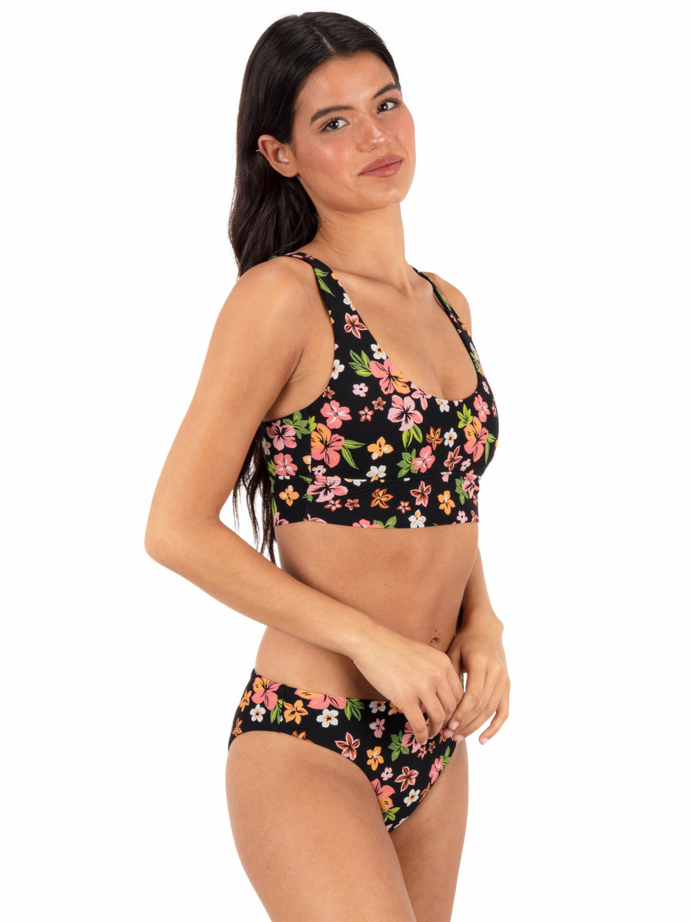 Hurley Discount | Max Hibiscus Dream Longline Bralette - Black Floral
