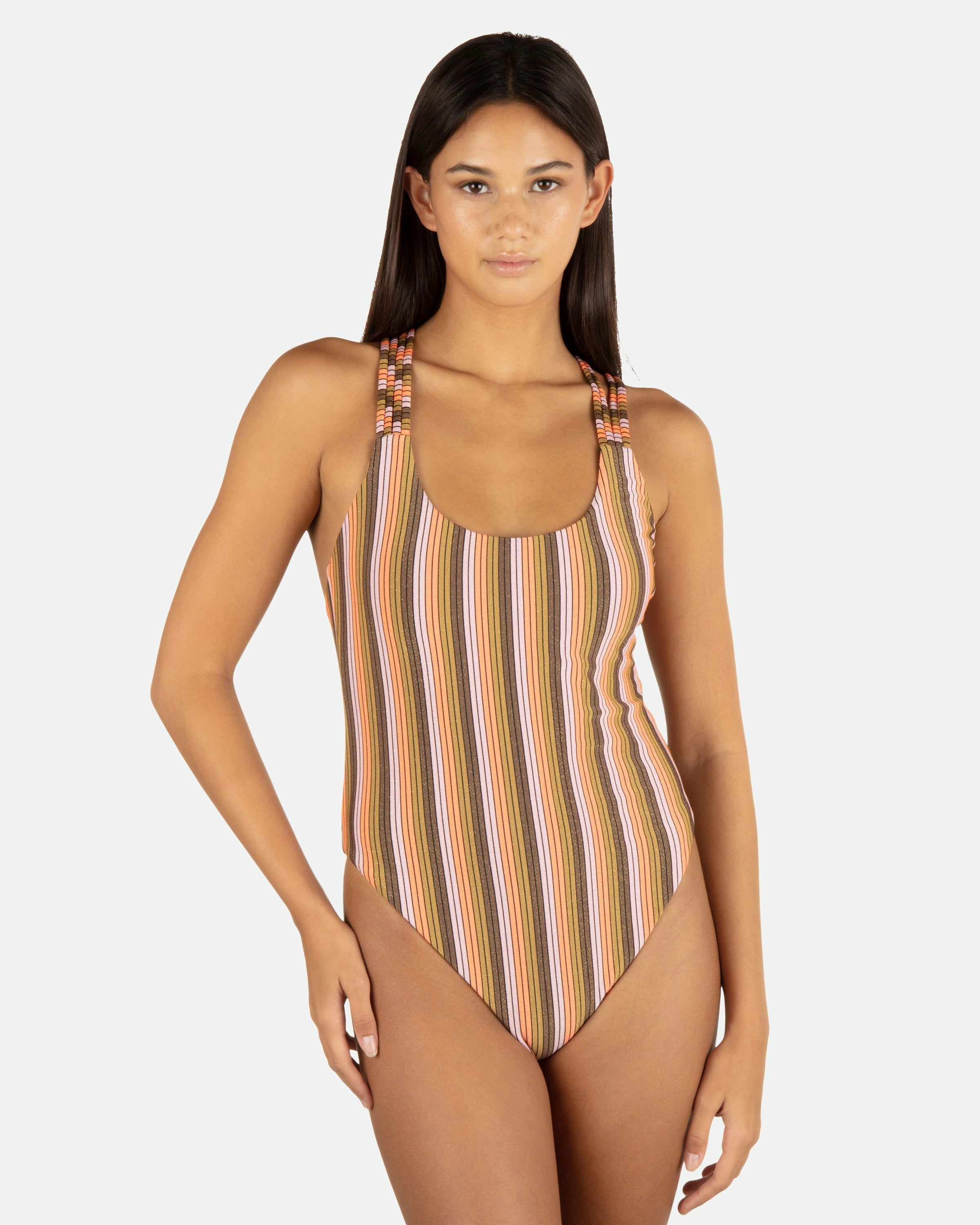 Hurley | Sunset Shine Stripe Moderate Crossback One Piece - Sunrise Pink