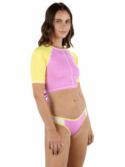 Hurley Onsale | Summer Block Crop Short Sleeve Swim Top - Aster / Mimosa