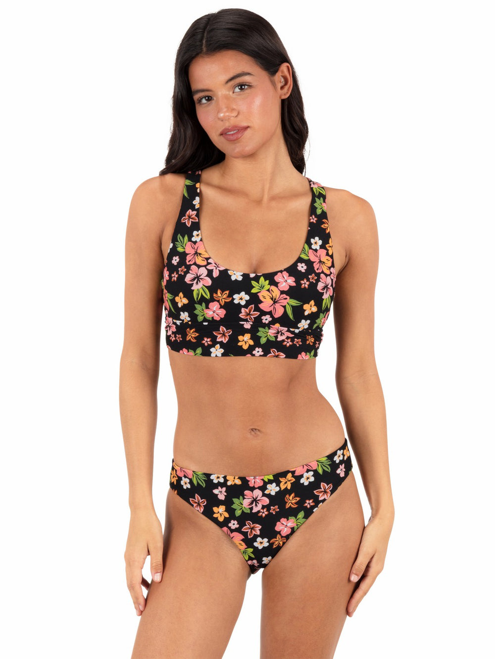 Hurley Discount | Max Hibiscus Dream Longline Bralette - Black Floral