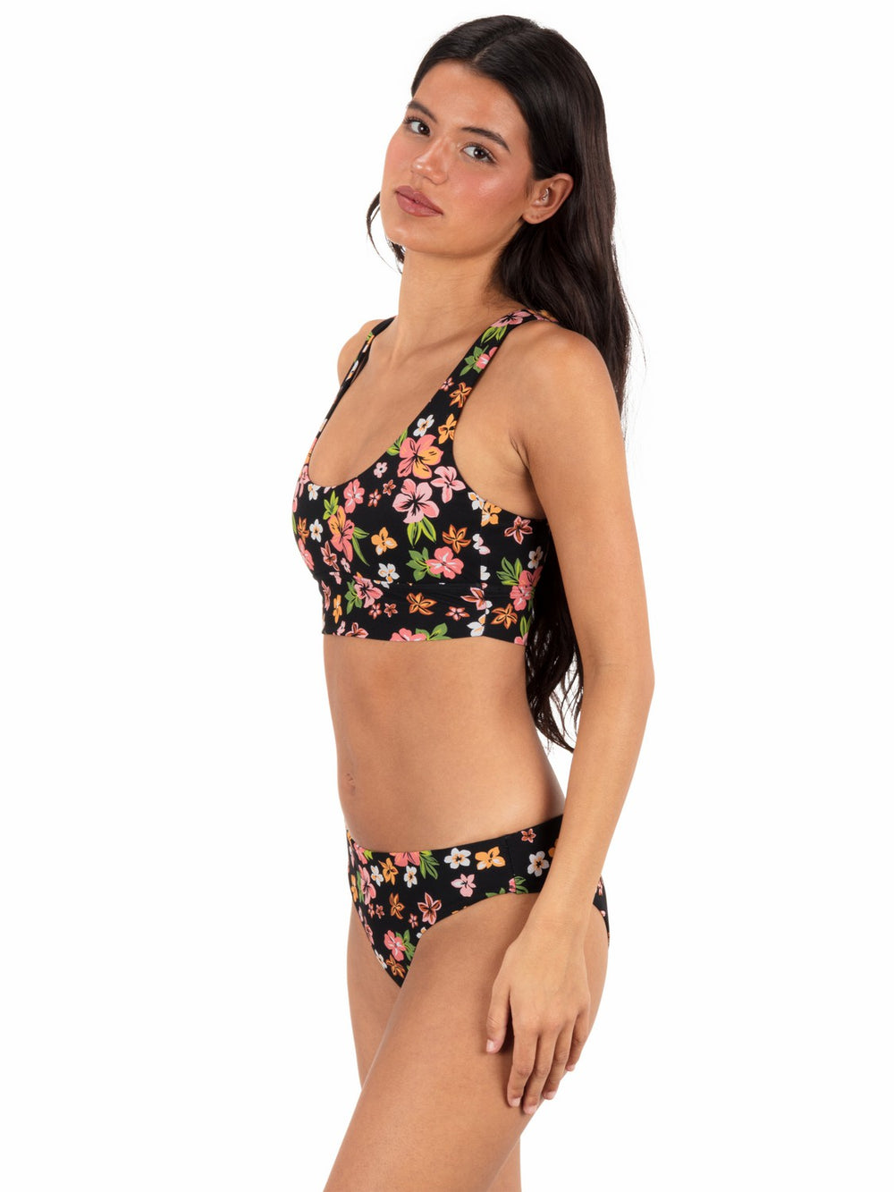 Hurley Discount | Max Hibiscus Dream Longline Bralette - Black Floral