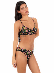 Hurley Discount | Max Hibiscus Dream Mid Rise Cheeky Bottom - Black Floral