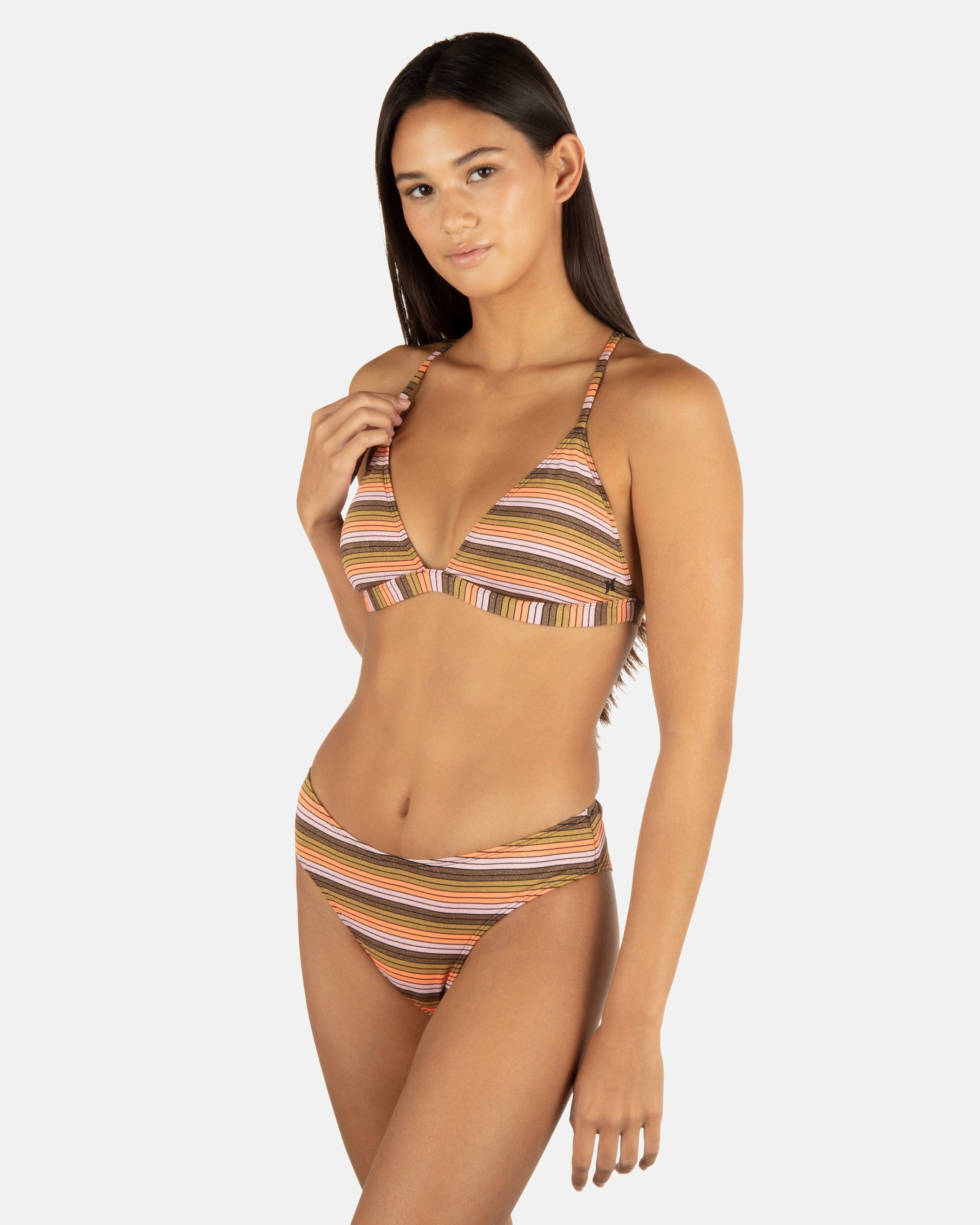 Hurley Discount | Sunset Shine Stripe Mid Rise Cheeky Bottom - Sunrise Pink