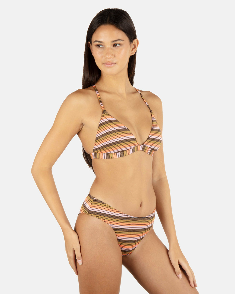 Hurley Discount | Sunset Shine Stripe Mid Rise Cheeky Bottom - Sunrise Pink