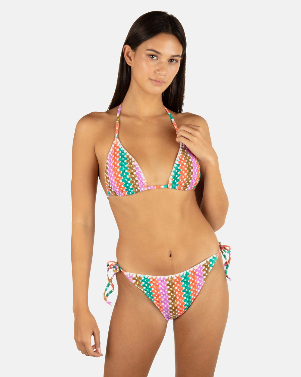Hurley Onsale | Printed Stripe Crochet Scrunch Cheeky Tie Side Bottom - Orchid