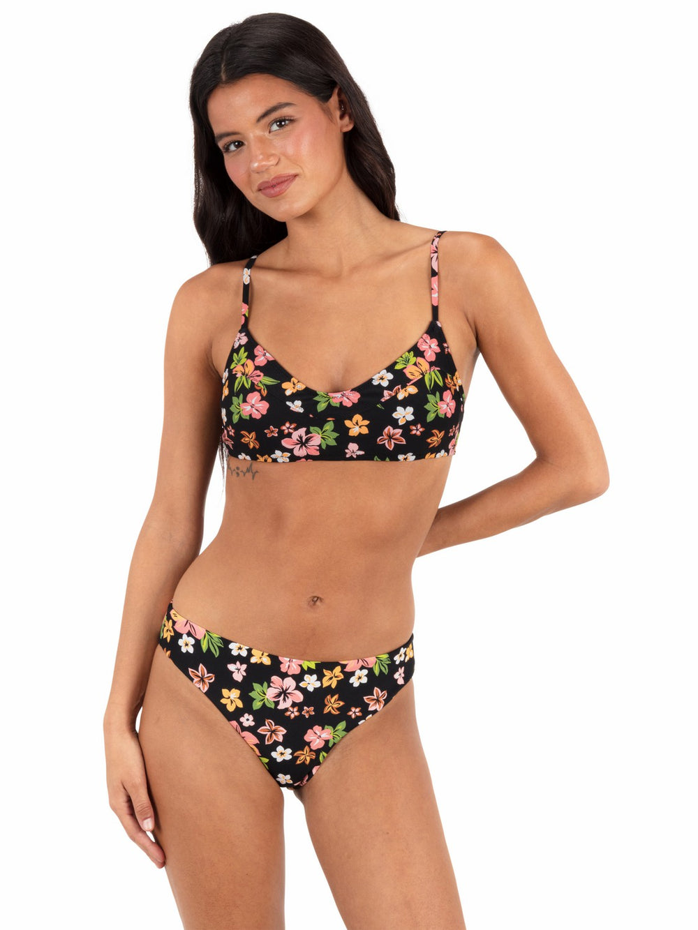 Hurley | Max Hibiscus Dream Mid Rise Cheeky Bottom - Black Floral