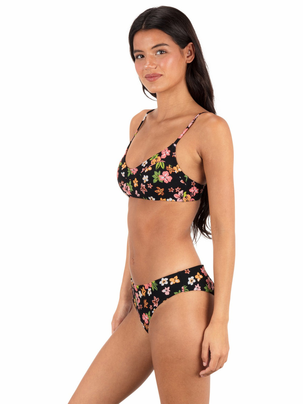 Hurley | Max Hibiscus Dream Mid Rise Cheeky Bottom - Black Floral