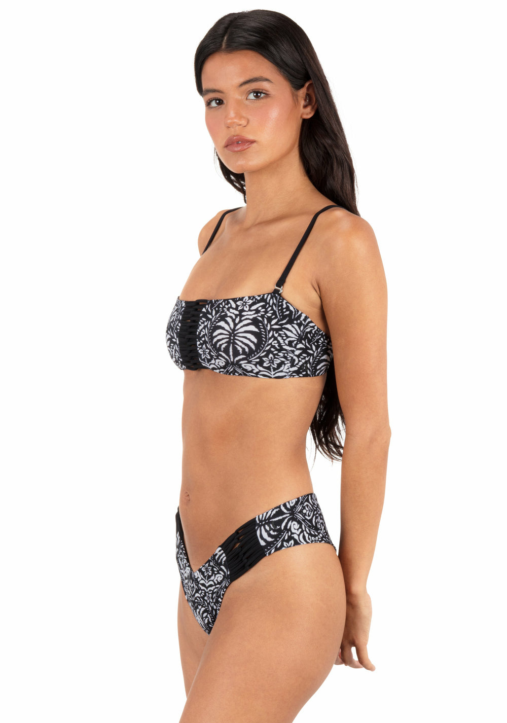 Hurley Discount | Ikat Palm Skimpy V Front Bottom - Black / Coconut
